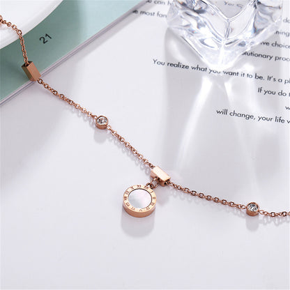 18K Rose Gold-Plated Roman Numeral Charm Anklet, rose gold anklet bracelet, elegant gift for her, lifestyle look