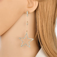cubic zirconia & 18k Gold-Plated Hollow Star Drop Earrings - streetregion