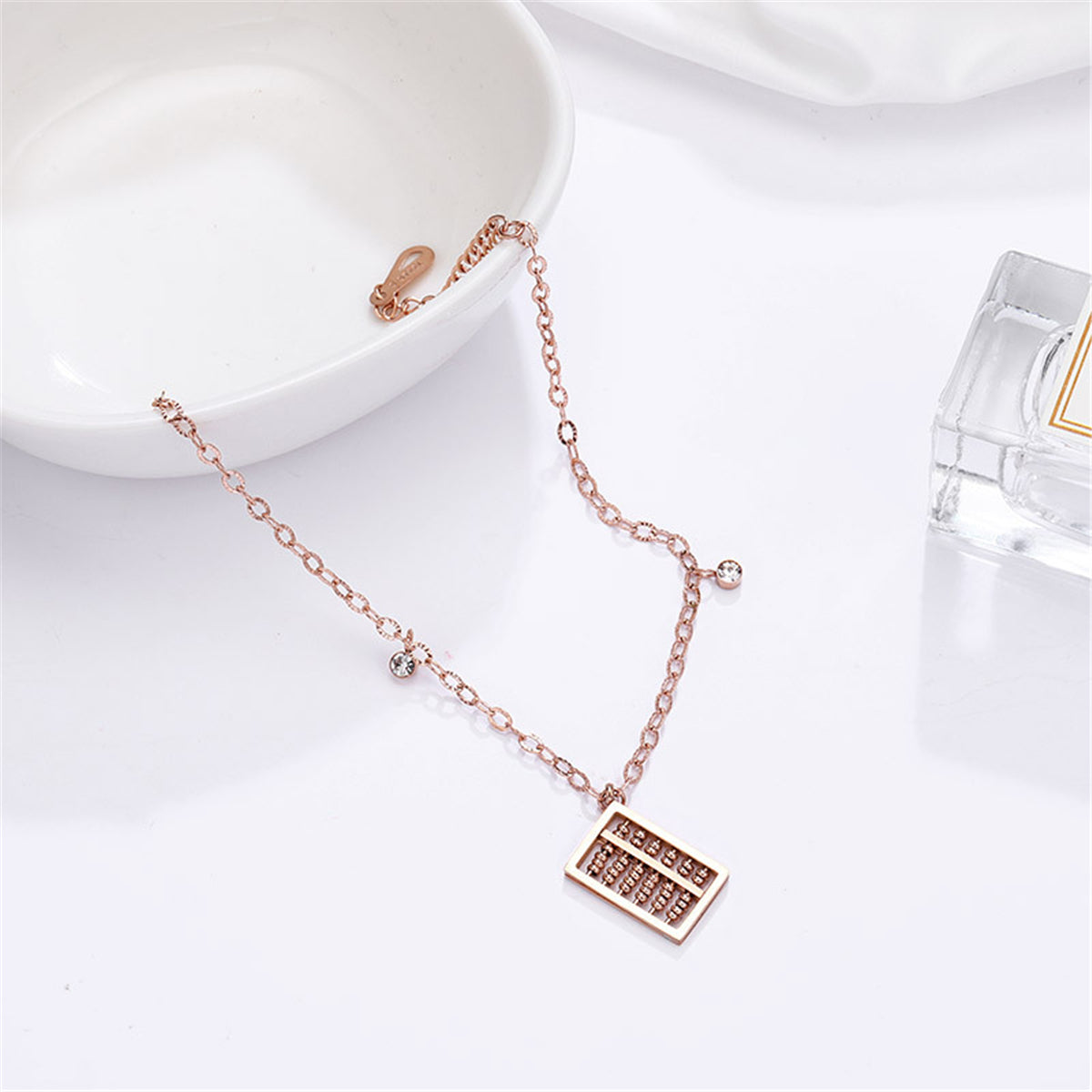 18K Rose Gold-Plated & Cubic Zirconia Abacus Charm Anklet