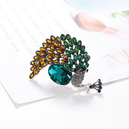Clear Cubic Zirconia and Silver-Plated Peacock Brooch, silver brooch pin, dainty minimalist design, styled look