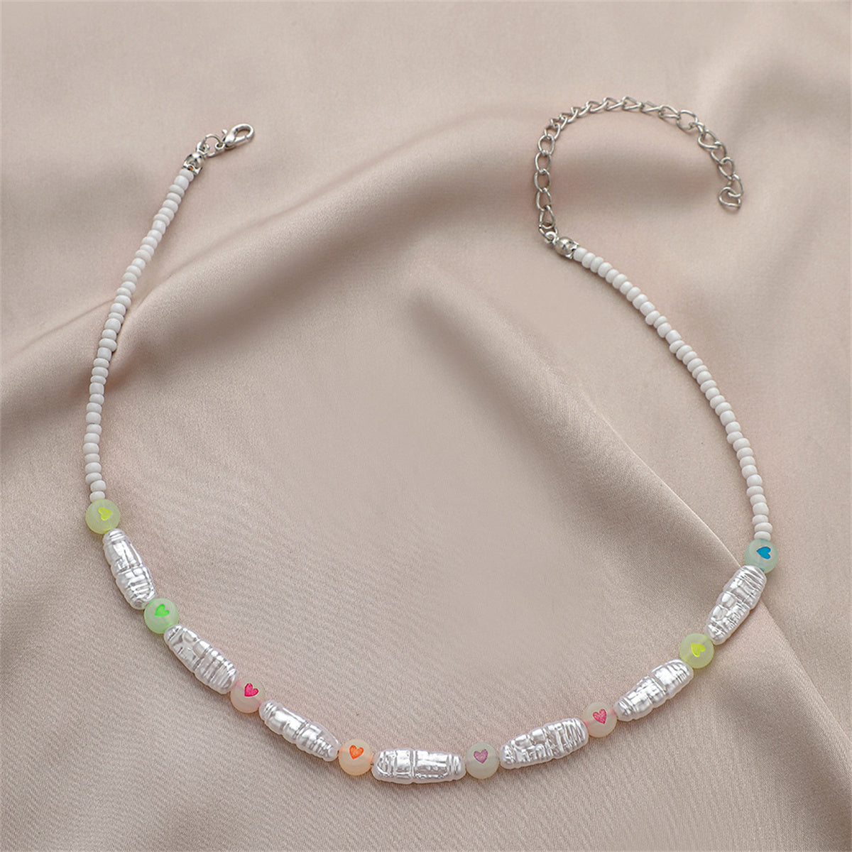 Howlite & Pearl Silver-Plated Heart Bead Choker