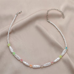 Howlite & Pearl Silver-Plated Heart Bead Choker