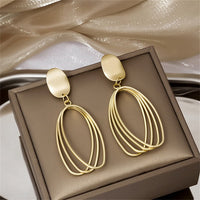 Goldtone Stacked Open Oval Drop Earrings