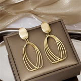 Goldtone Stacked Open Oval Drop Earrings