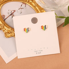 Colored Enamel & 18K Gold-Plated Rainbow Heart Stud Earrings