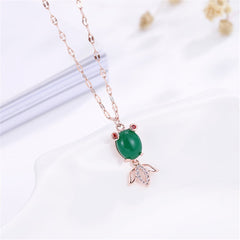 Green Agate & 18K Rose Gold-Plated Fish Pendant Necklace