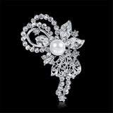 Imitation Pearl & Cubic Zirconia Leaf Filigree Brooch