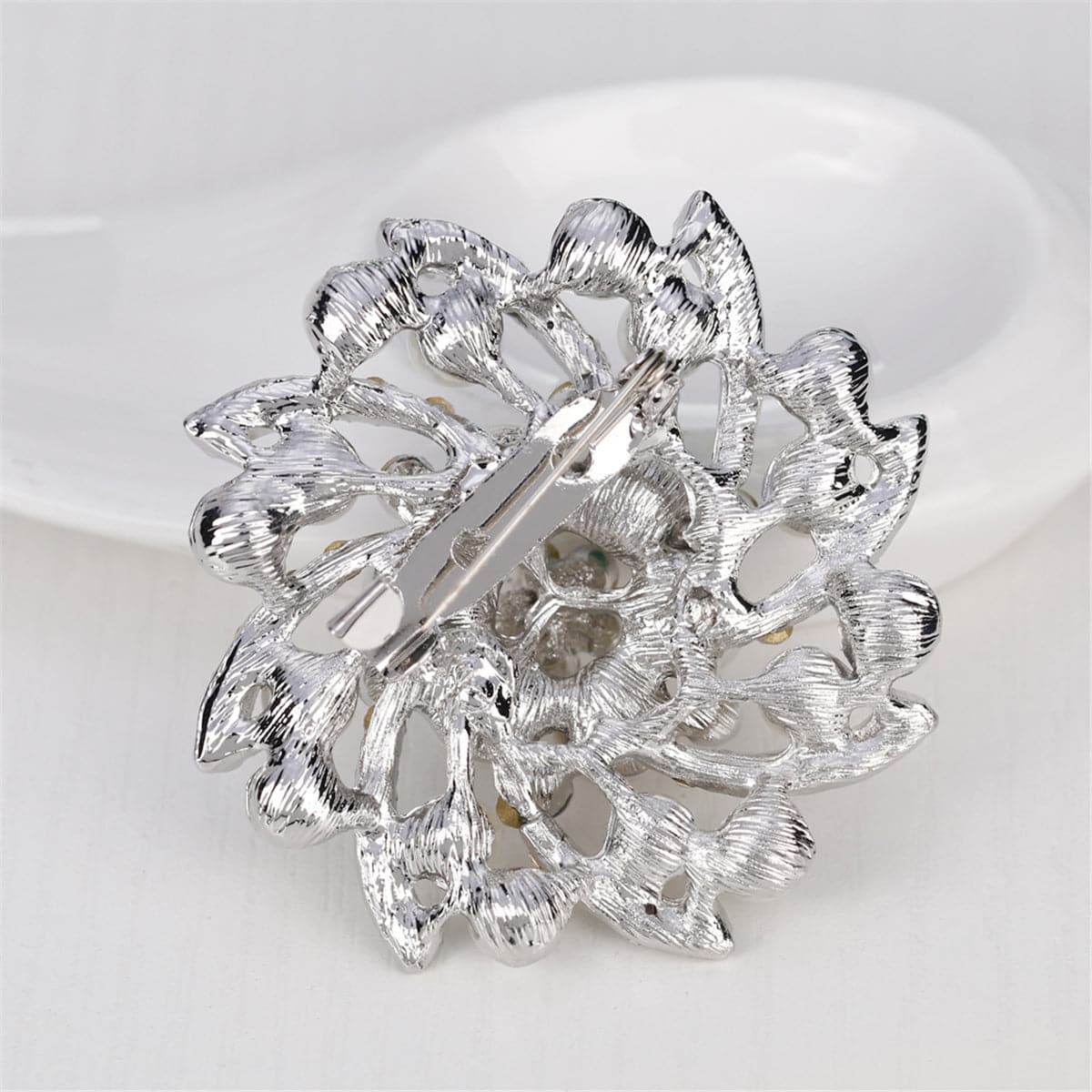 Pearl & Cubic Zirconia Silver-Plated Floral Brooch