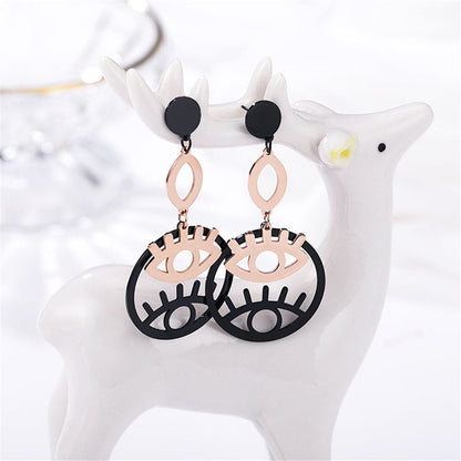 Black and 18K Rose Gold-Plated Double Eyes Drop Earrings, rose gold drop earrings for women, lifestyle look