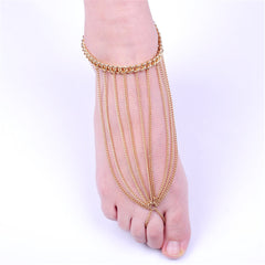 18K Gold-Plated Figaro Tassel Anklet & Toe Ring Set