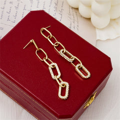 Cubic Zirconia & 18K Gold-Plated Interlocked Open Oval Drop Earrings