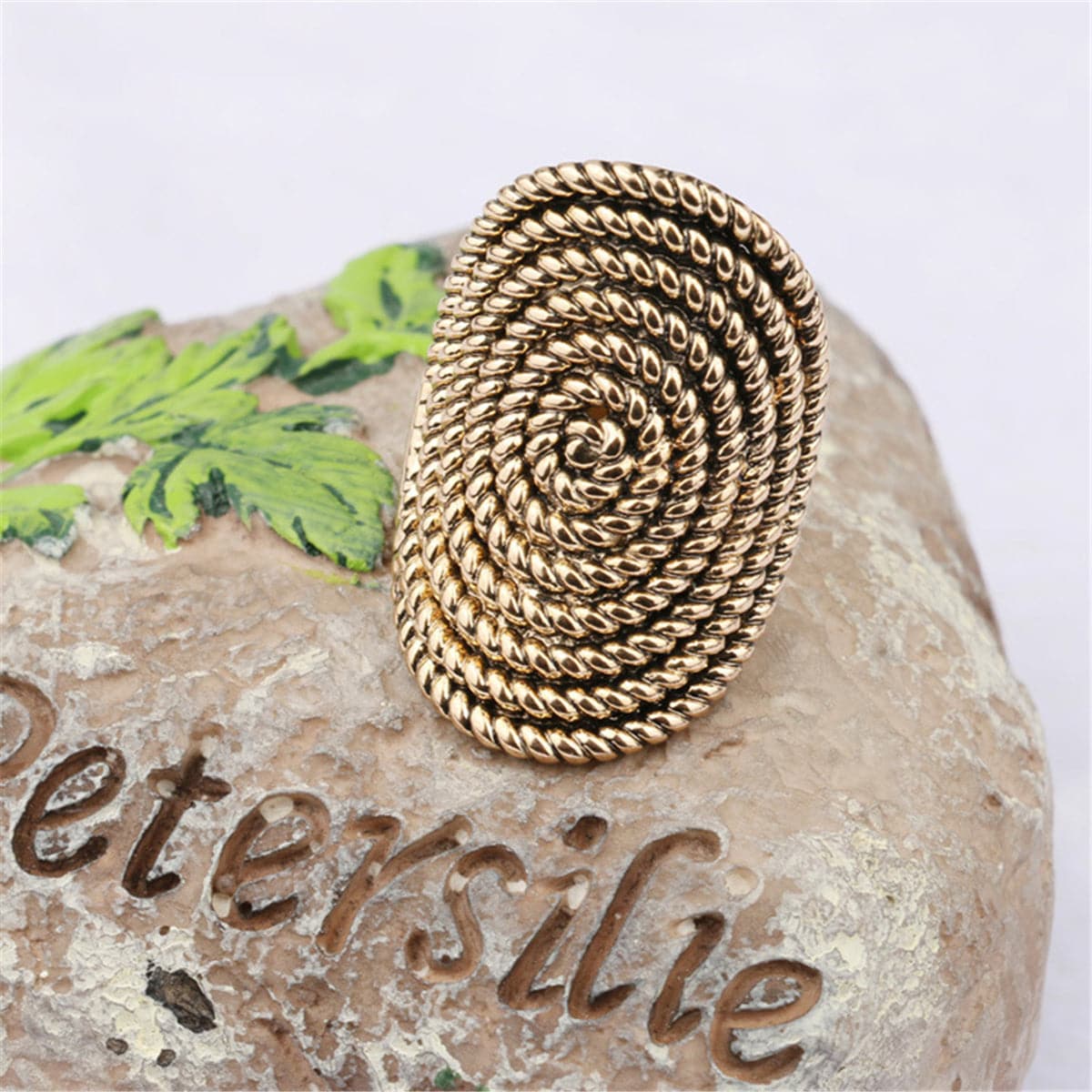 18K Gold-Plated Spiral Rope Statement Ring, gold statement rings for women, everyday style, detail close-up