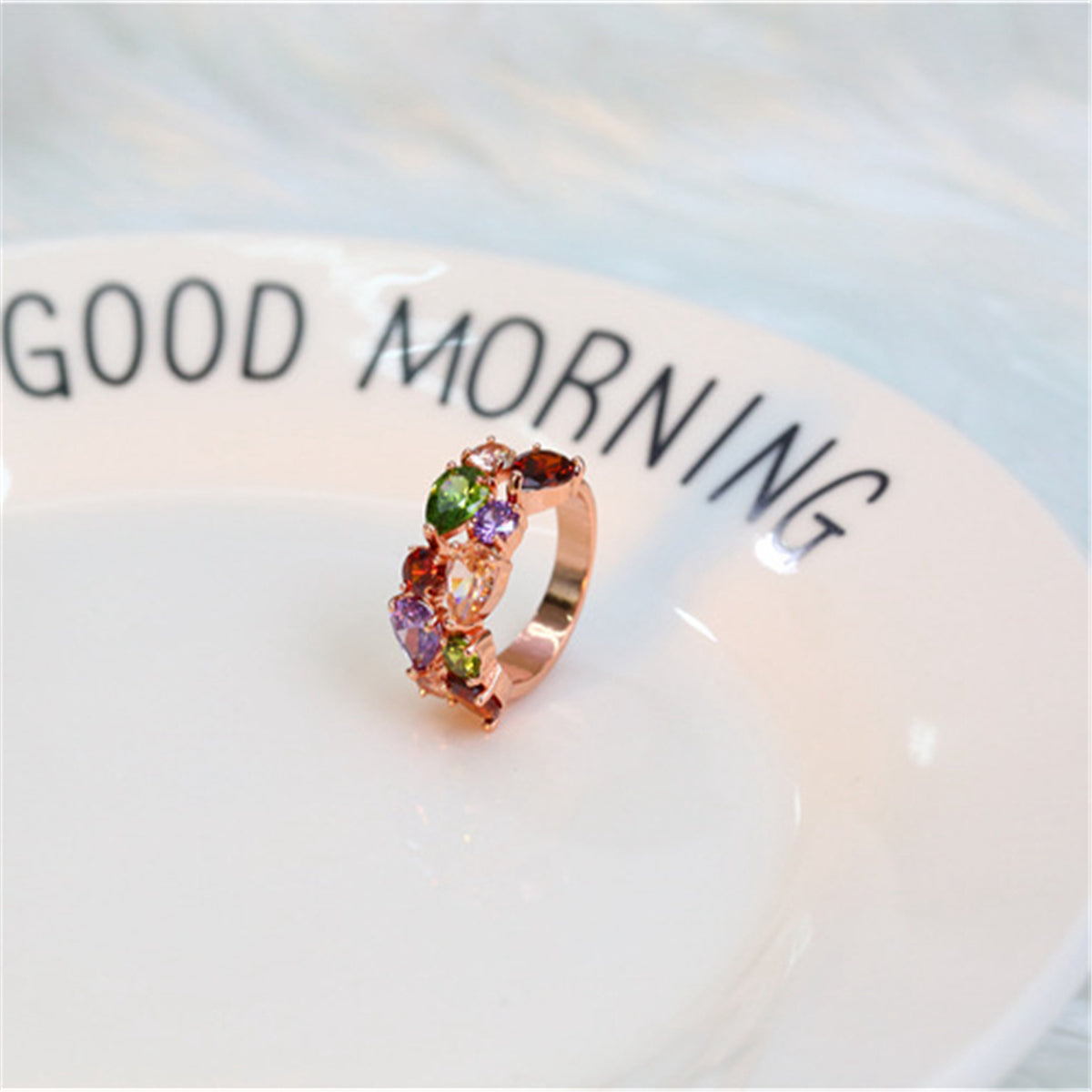 Crystal & 18K Rose Gold-Plated Pear-Cut Cluster Ring