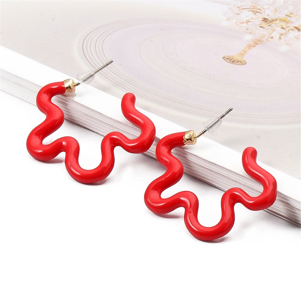 Red Enamel & 18K Gold-Plated Open Flower Stud Earrings