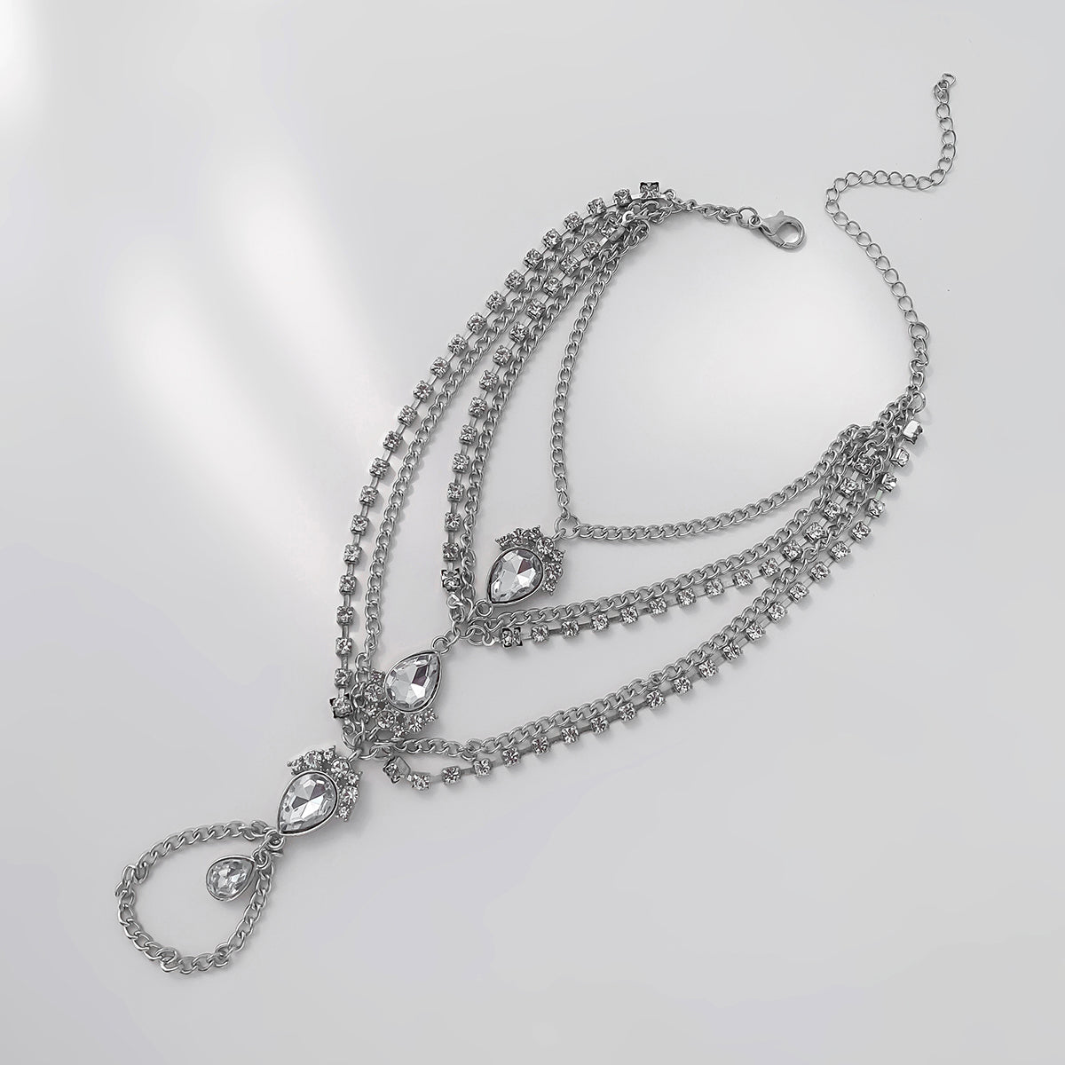 Cubic Zirconia & Crystal Silver-Plated Layered Toe Ring Anklet