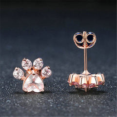 Pink Crystal & 18k Rose Gold-Plated Paw Print Stud Earrings - streetregion