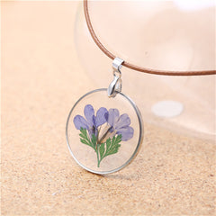 Blue Flower & Silver-Plated Round Pendant Necklace