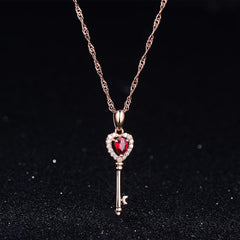 Red Crystal & Cubic Zirconia 18K Rose Gold-Plated Heart Key Pendant Necklace