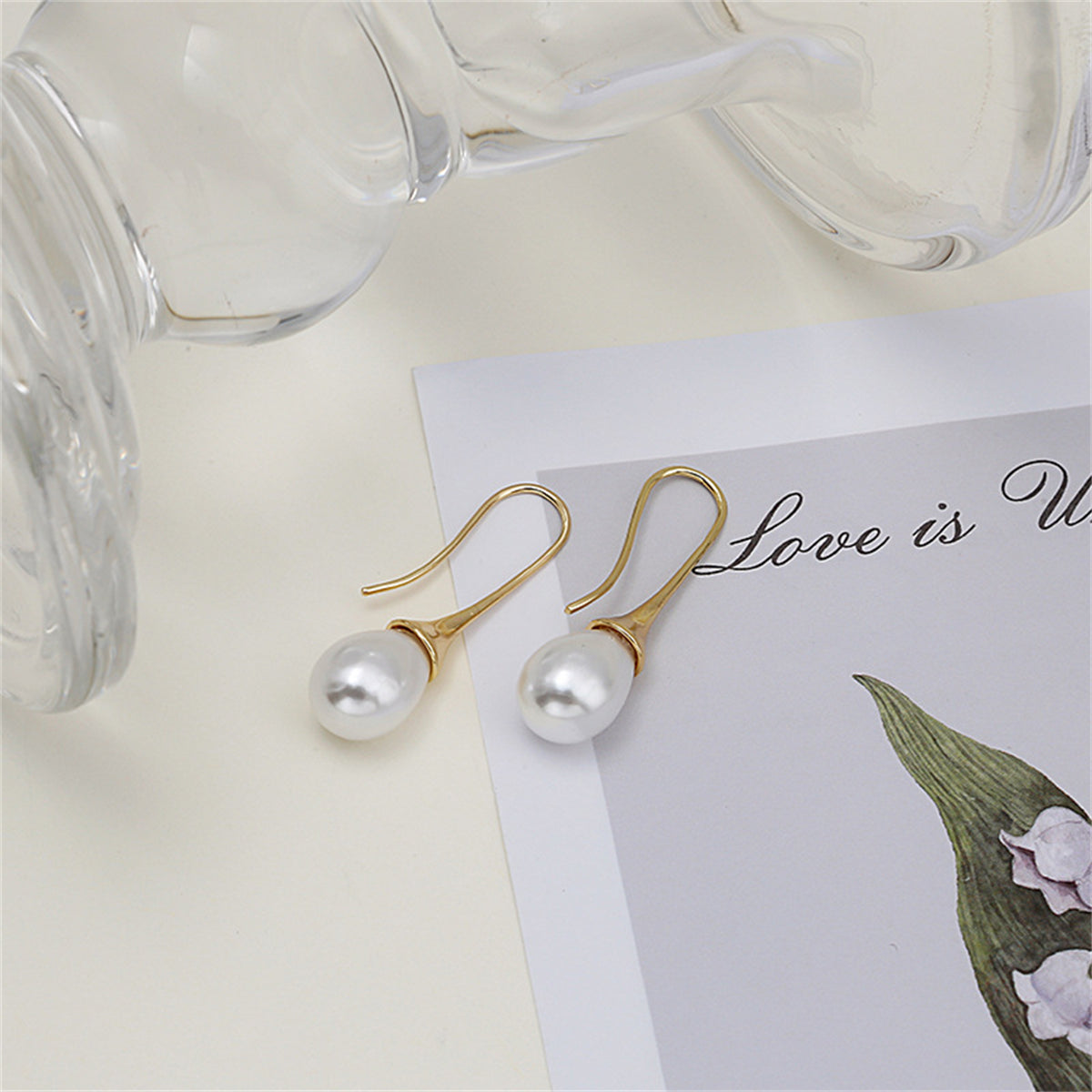 Pearl and 18K Gold-Plated Drop Earring, gold drop earrings for women, vintage-inspired design, side view