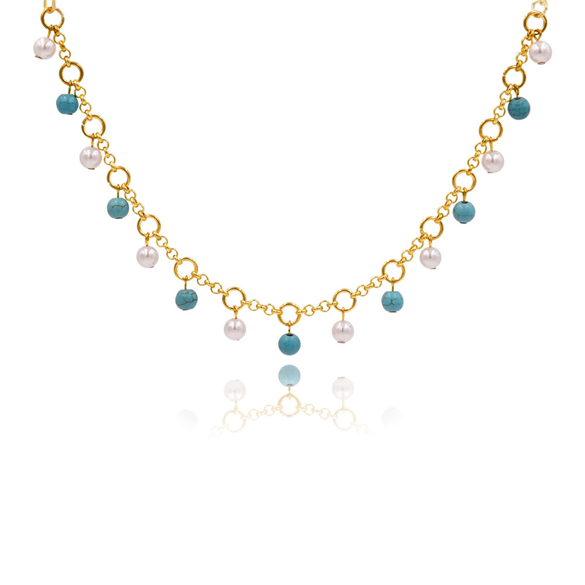 Turquoise & Pearl 18K Gold-Plated Bead Station Anklet