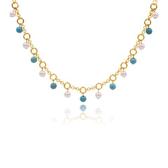 Turquoise & Pearl 18K Gold-Plated Bead Station Anklet
