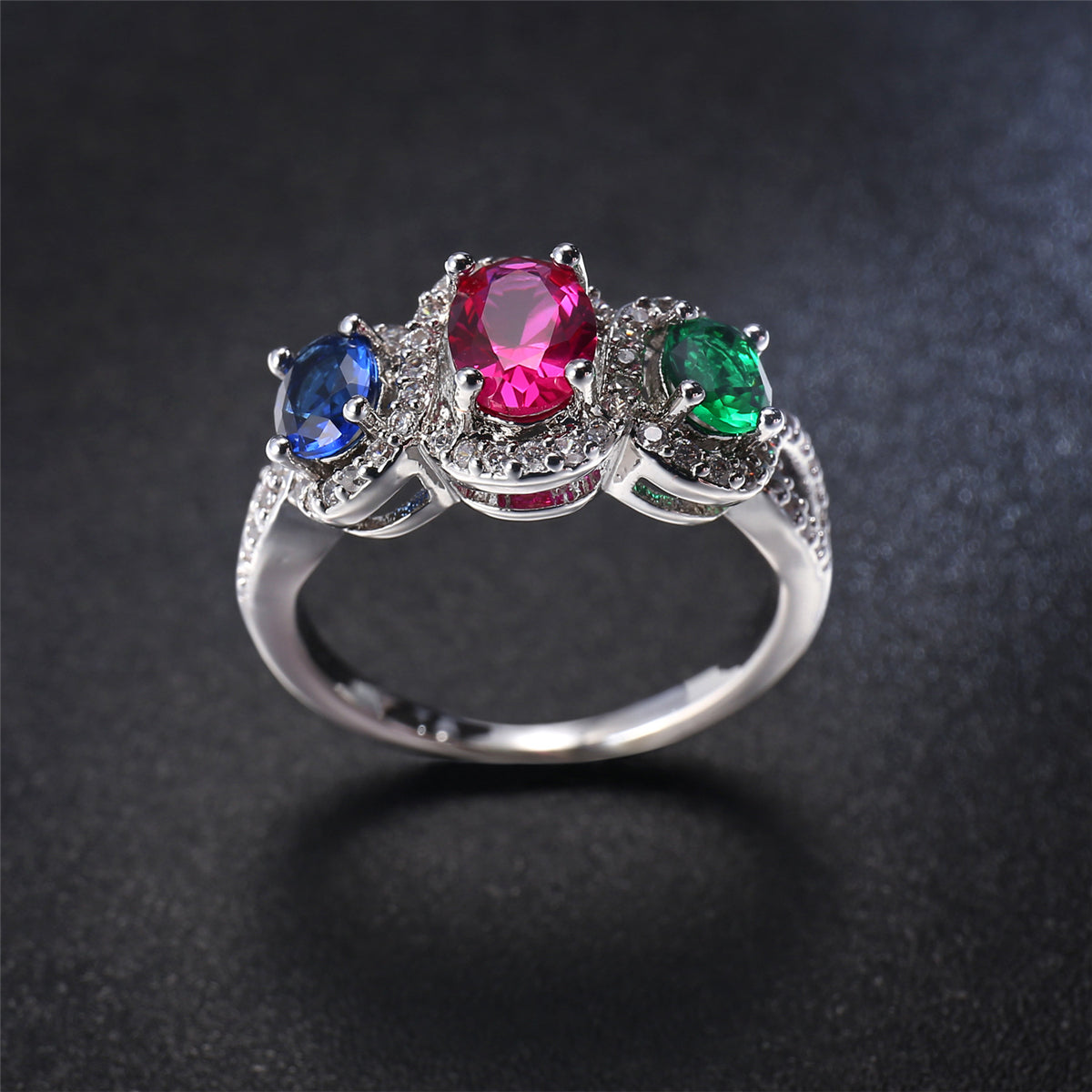 Crystal and Cubic Zirconia Trio Ring, statement rings for women, vintage-inspired design, lifestyle look