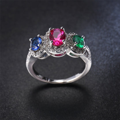 Crystal and Cubic Zirconia Trio Ring, statement rings for women, vintage-inspired design, lifestyle look