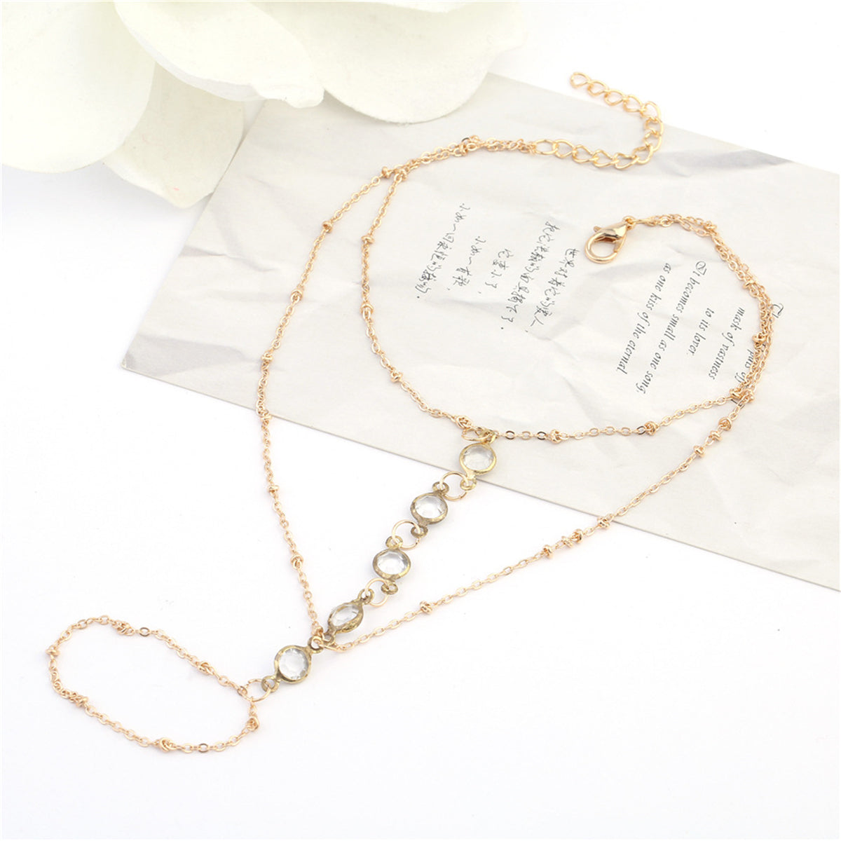 Crystal & 18K Gold-Plated Layered Ankle-To-Toe Ring Anklet