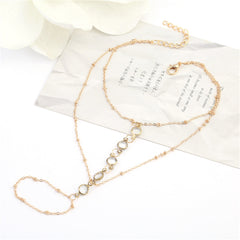 Crystal & 18K Gold-Plated Layered Ankle-To-Toe Ring Anklet
