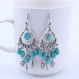 Reconstituted Turquoise & Silvertone Feather Teardrop Earrings