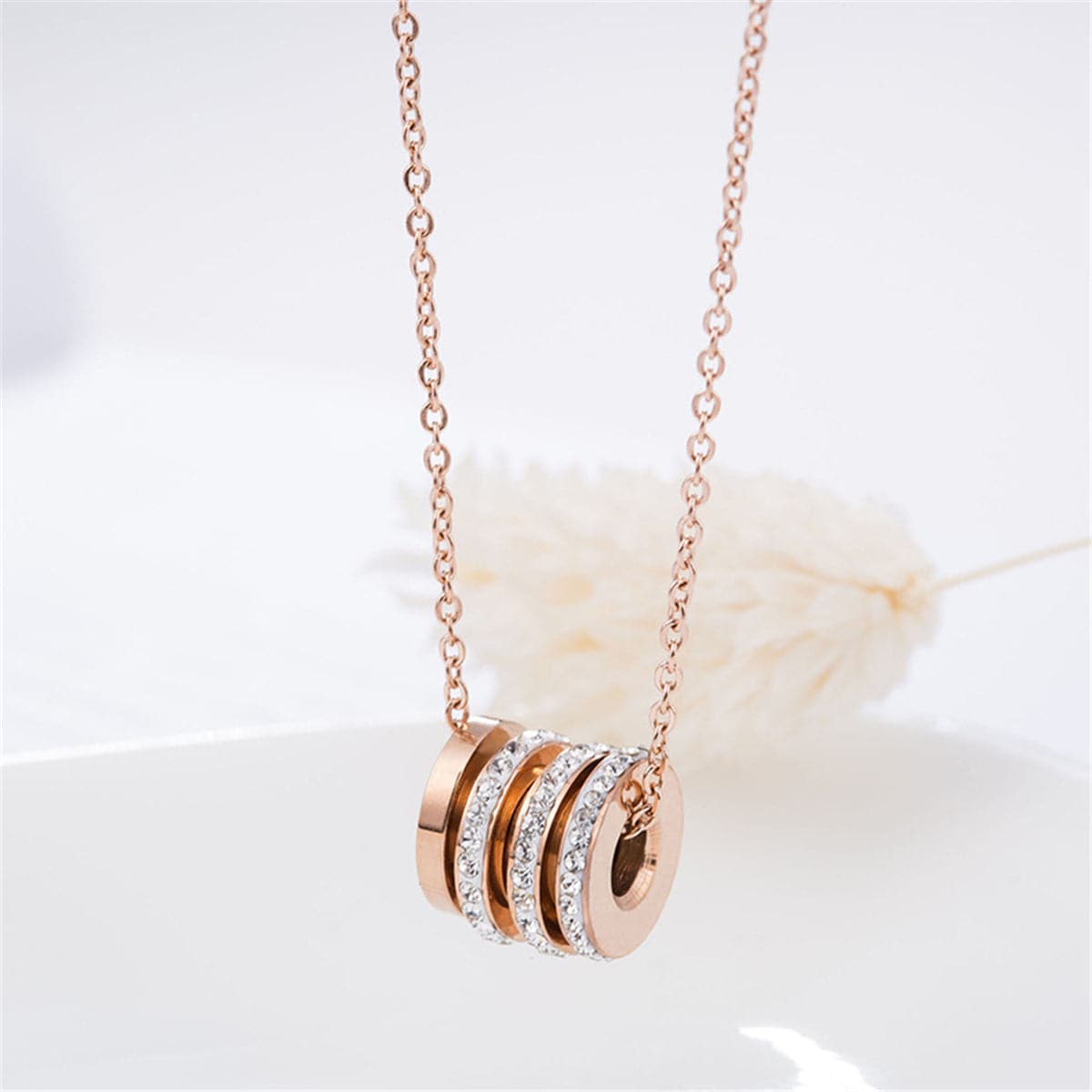 cubic zirconia & 18k Rose Gold-Plated Linked Circle Pendant Necklace - streetregion
