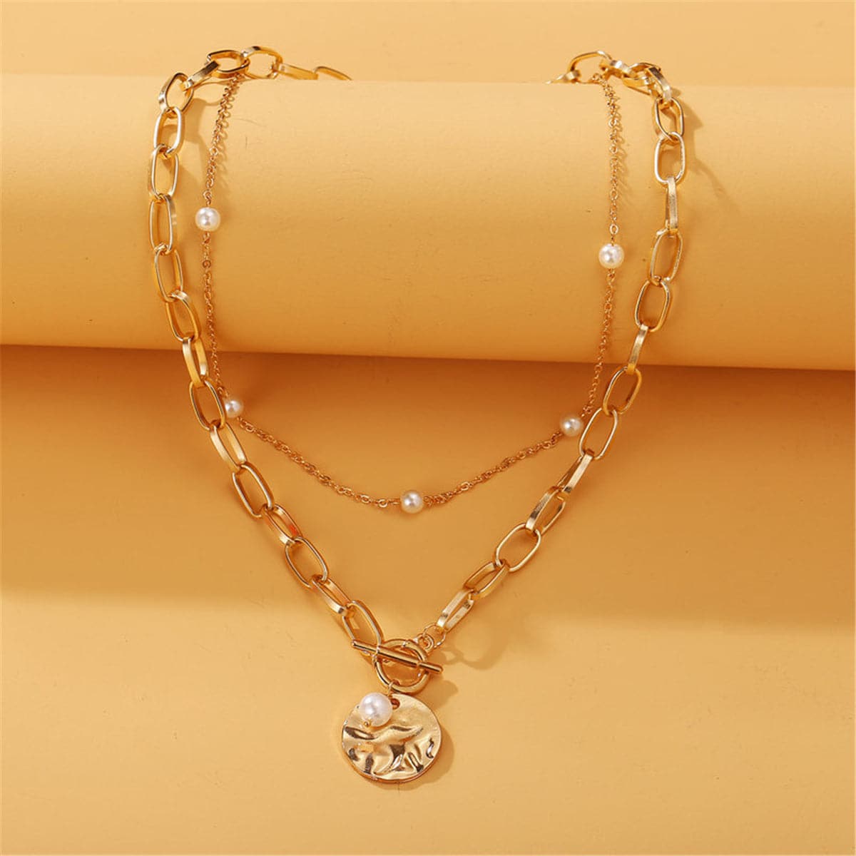 Pearl & 18K Gold-Plated Figaro Layered Pendant Necklace