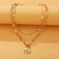 Imitation Pearl & Goldtone Figaro Layered Pendant Necklace