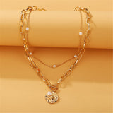 Imitation Pearl & Goldtone Figaro Layered Pendant Necklace