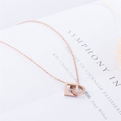 18K Rose Gold-Plated Open Ring & Square Pendant Necklace