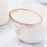 Cubic Zirconia & 18k Rose Gold-Plated Heart Charm Bangle