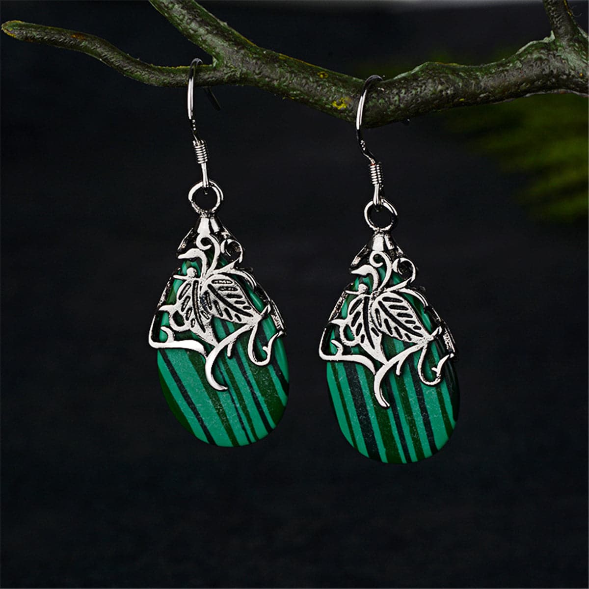 Green Shell & Silver-Plated Drop Earrings - streetregion
