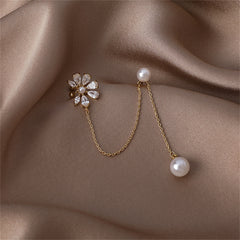 Pearl & Cubic Zirconia Floral Chain Clip-On Earring