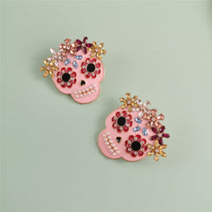 Pearl & Cubic Zirconia Sugar Skull Stud Earrings