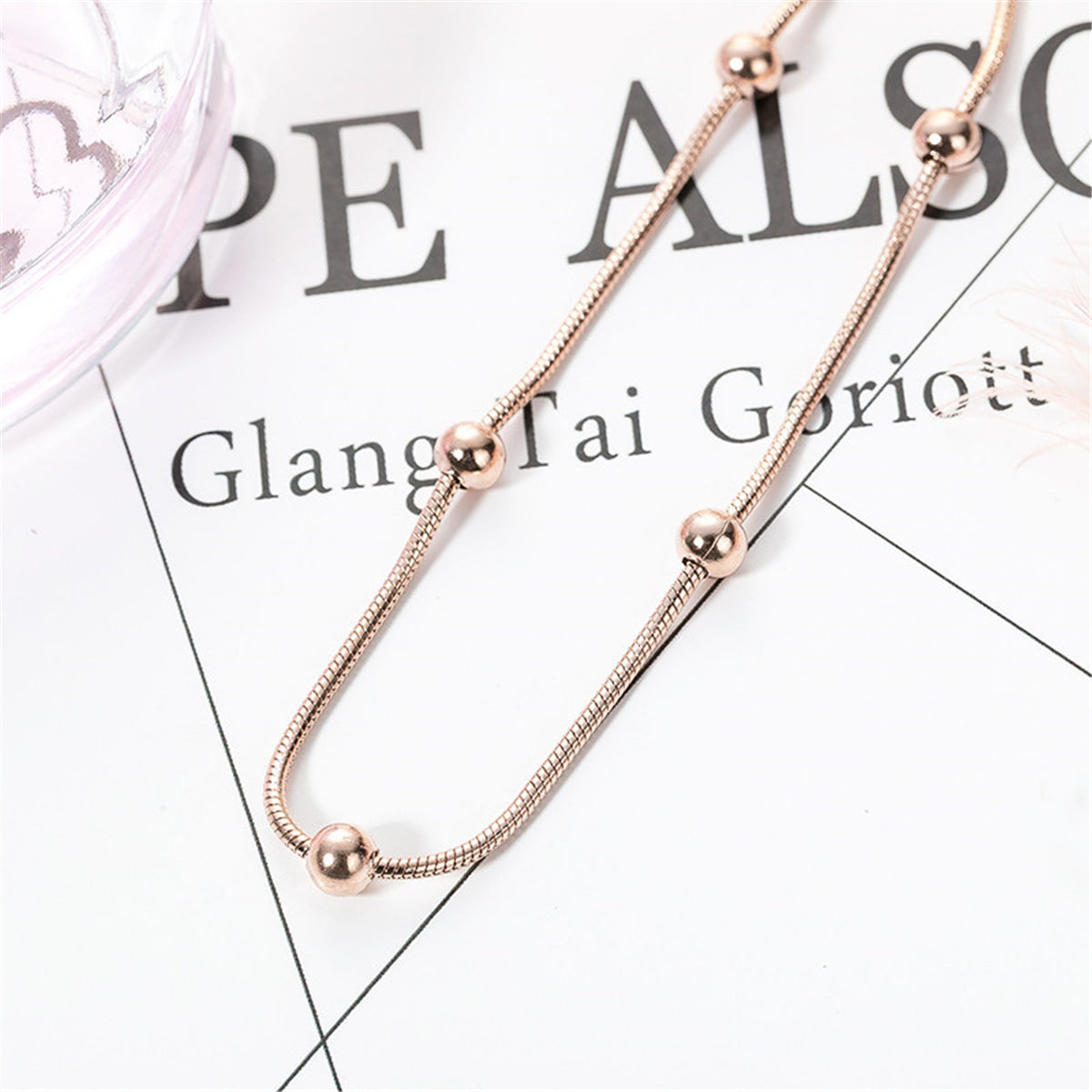 18K Rose Gold-Plated Station Anklet, rose gold anklet bracelet, elegant gift for her, lifestyle look