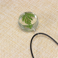 Green & Silvertone Pressed Mugwort Rope Pendant Necklace