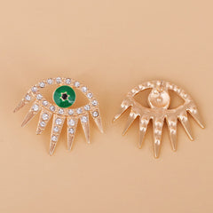 Cubic Zirconia & Green Enamel Eye Stud Earrings