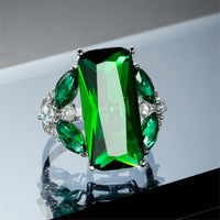 Green Rectangle Crystal & Cubic Zirconia Ring