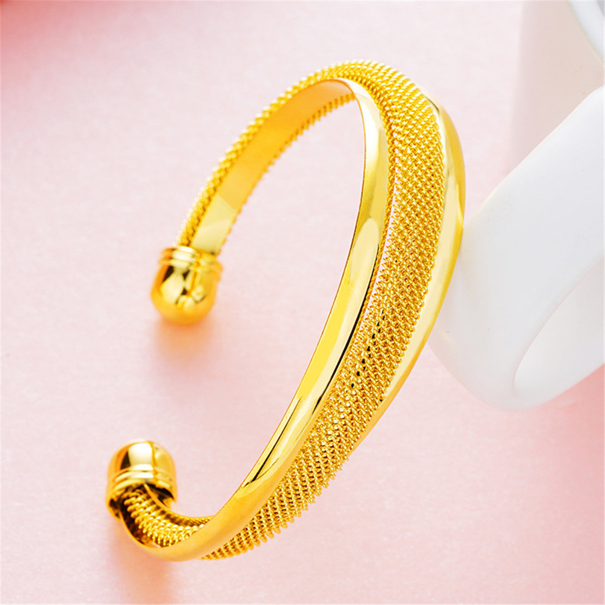 18K Gold-Plated Web Capped Cuff, gold bracelet for women, vintage-inspired design, lifestyle look