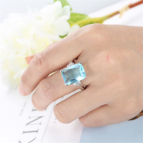 Sky Blue Cubic Zirconia & Crystal Radiant-Cut Ring