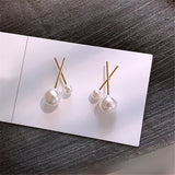 Pearl & 18k Gold-Plated Cross Stud Earrings
