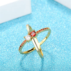 Cubic Zirconia & 18K Gold-Plated X Open Ring