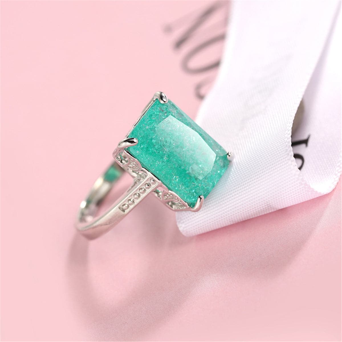 Green Crystal Rectangle Ring