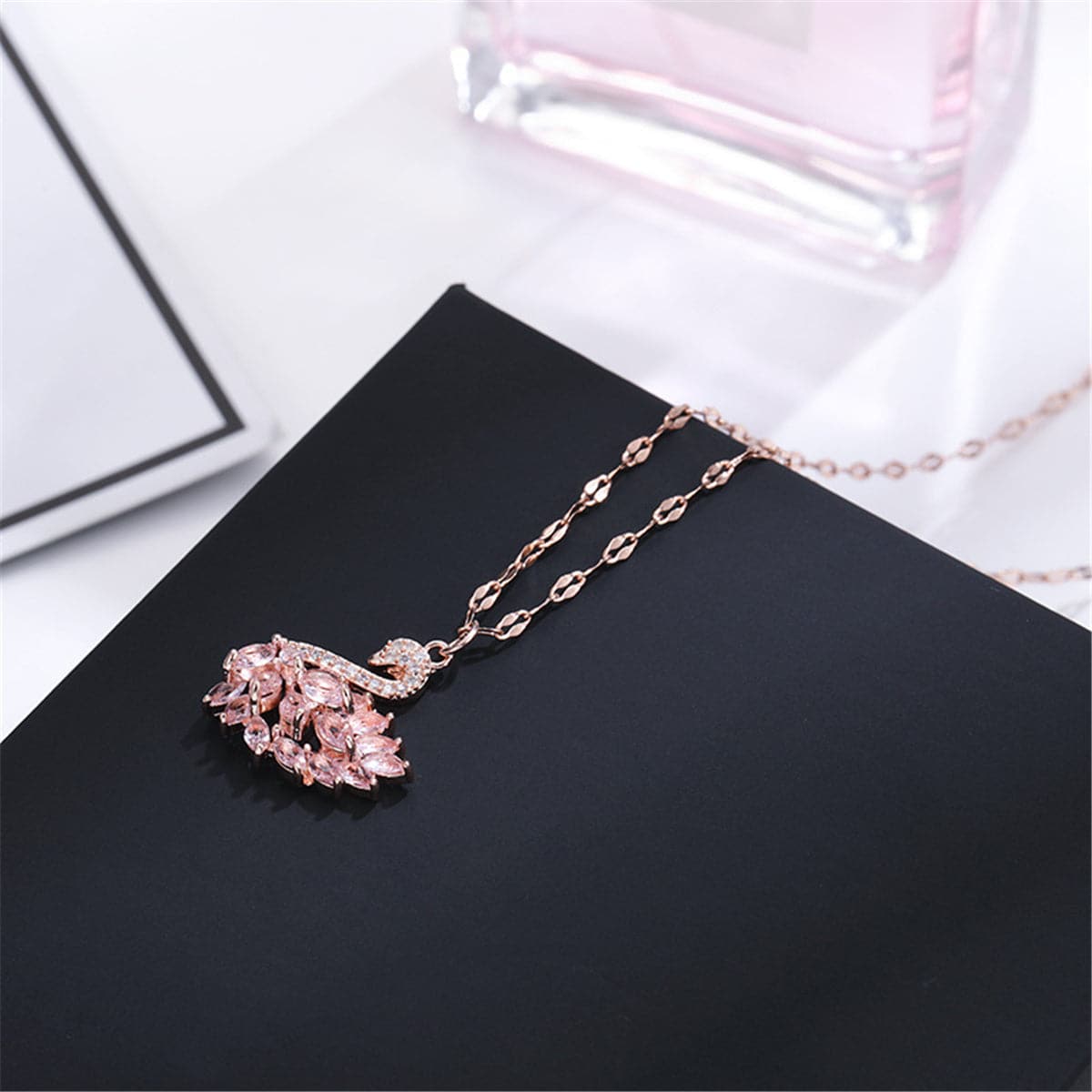 Pink Crystal 18K Rose Gold-Plated Swan Pendant Necklace