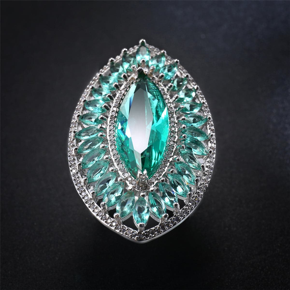 Green Crystal and Cubic Zirconia Pear Statement Ring, statement rings for women, botanical inspired, lifestyle look